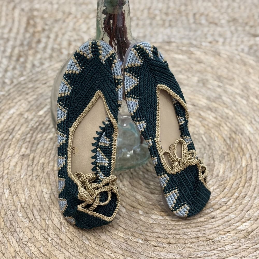 Bailarina crochet verde y gris Vila - Talla 40