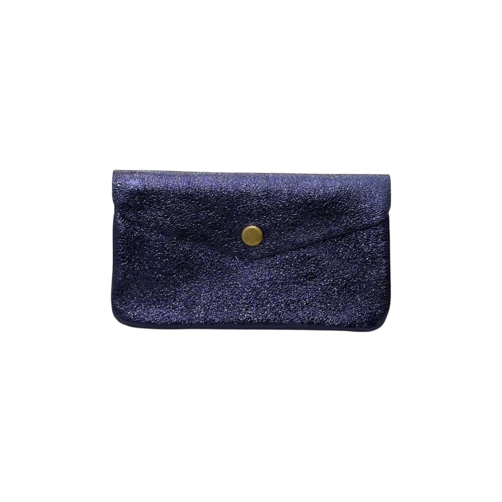 Monedero piel grande metalizado azul marino