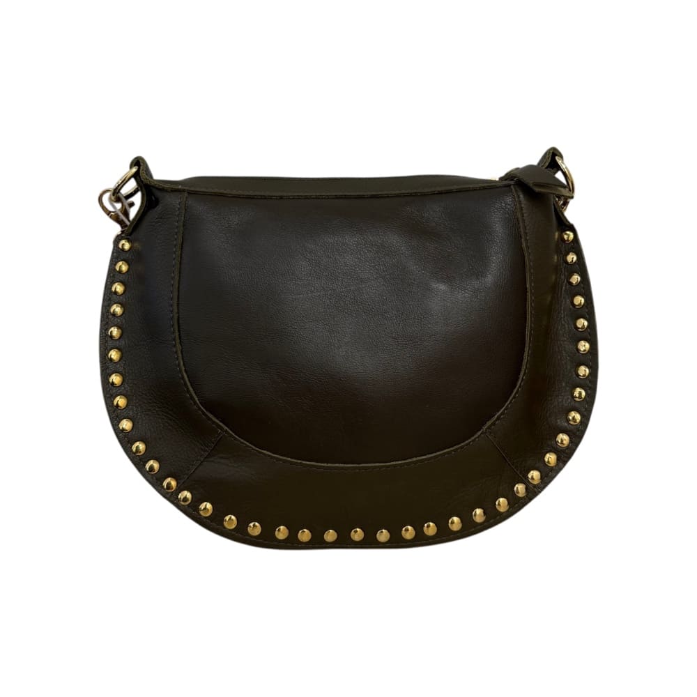 Bolso de piel tachuelas verde oscuro