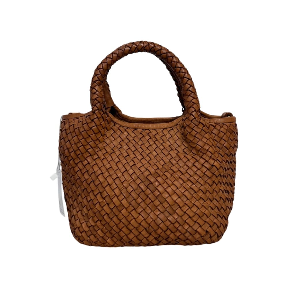 Bolso de piel trenzada camel Lazo
