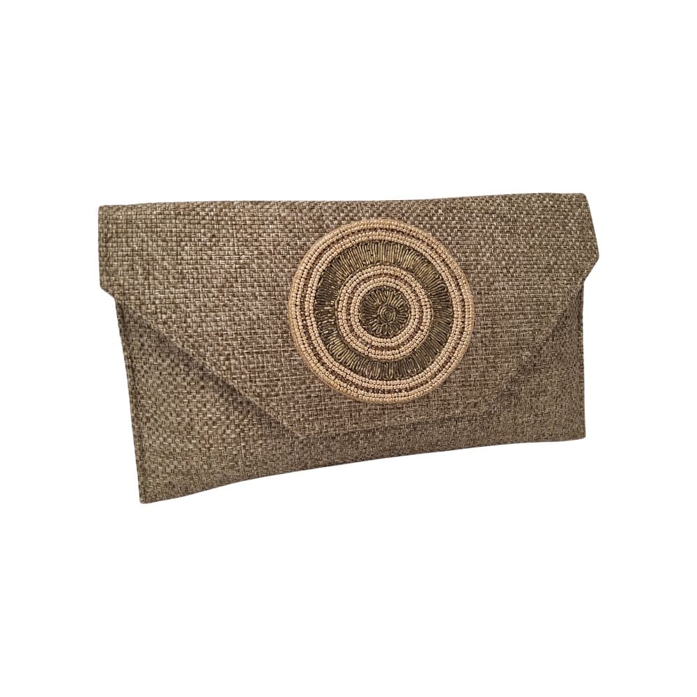 Bolso clutch abalorios marrón claro