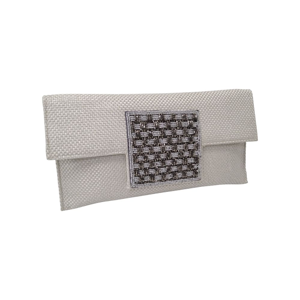 Bolso clutch mediano abalorios plata I