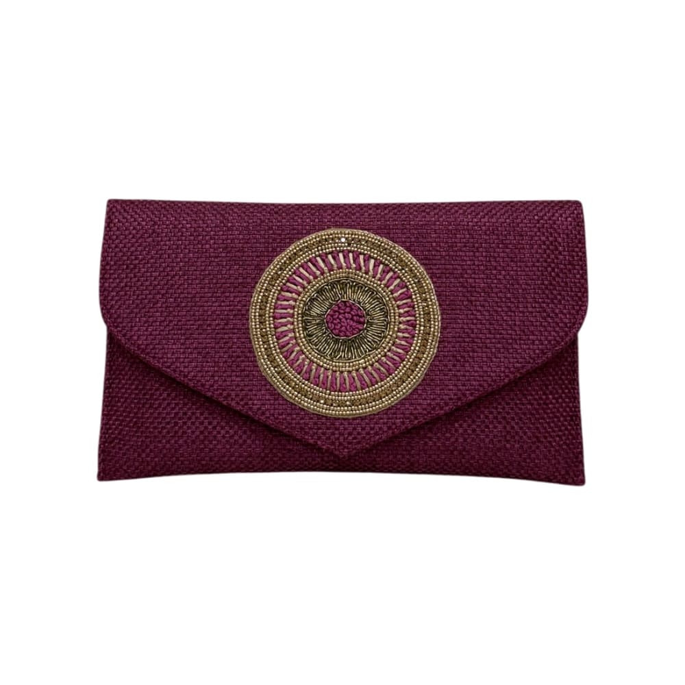 Bolso clutch yute piedras buganvilla