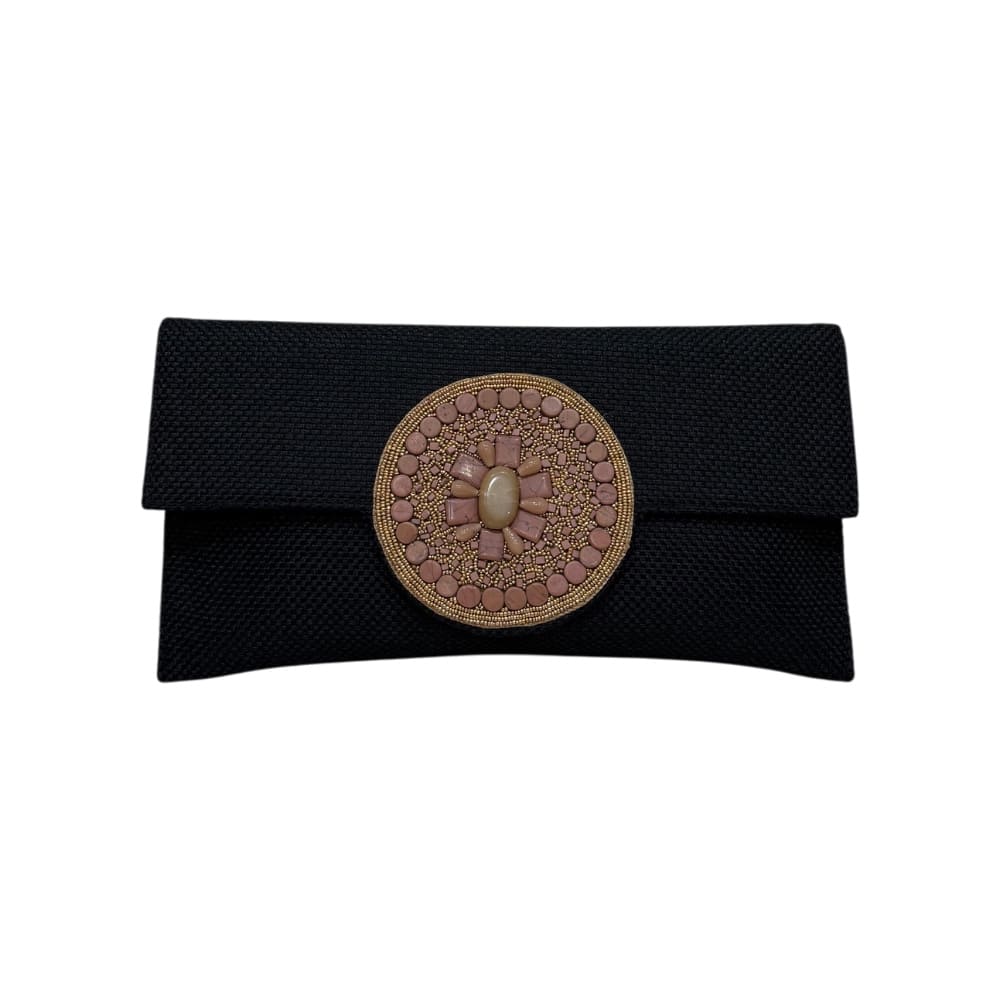Bolso clutch yute piedras negro